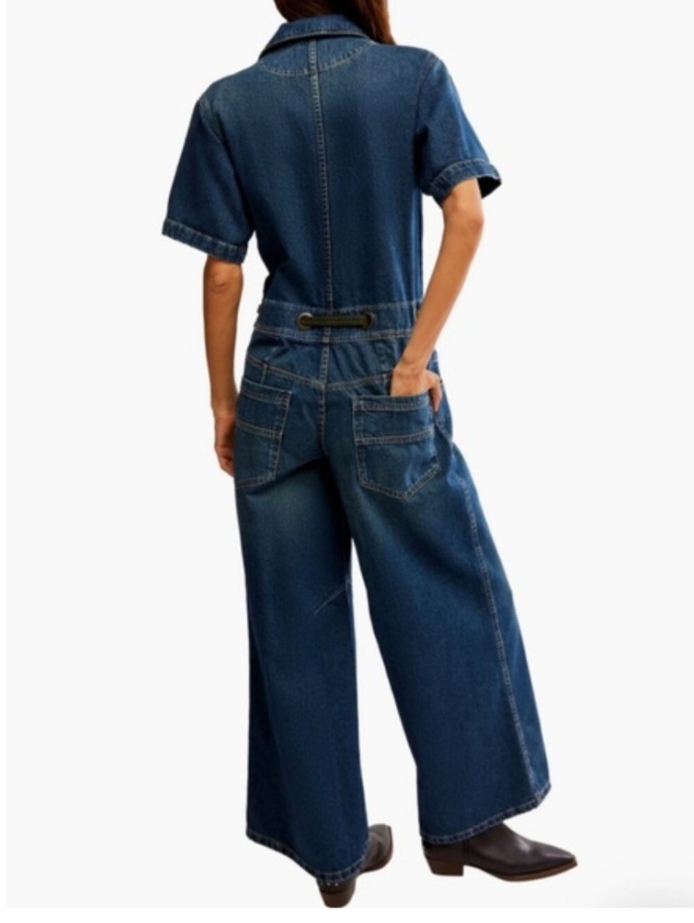 Free People Denim Short-Sleeve Jumpsuit in Medium Blue - Picture 10 of 16